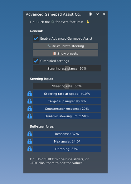 Advanced Gamepad Assist 设置面板